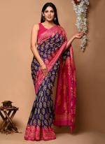 Chanderi Silk Purple Festival Wear Printed Saree